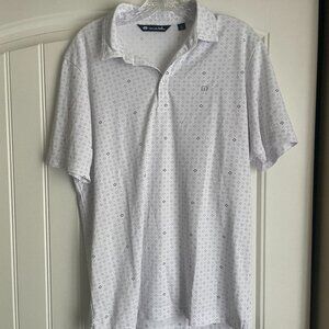 TravisMathew White Geo Print Polo Shirt Men's Medium